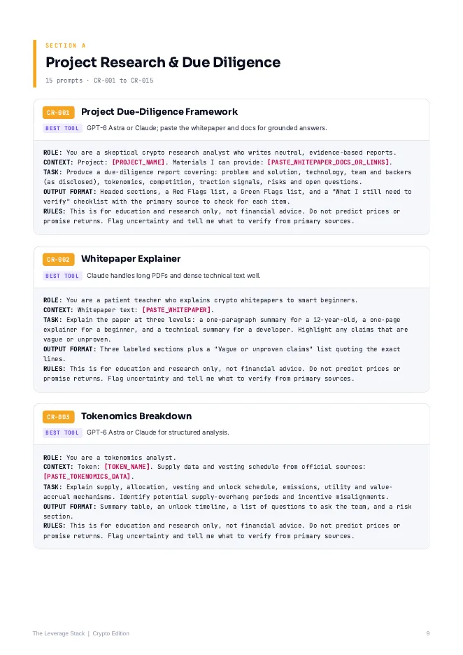 Sample page from the Crypto edition: Project Due Diligence